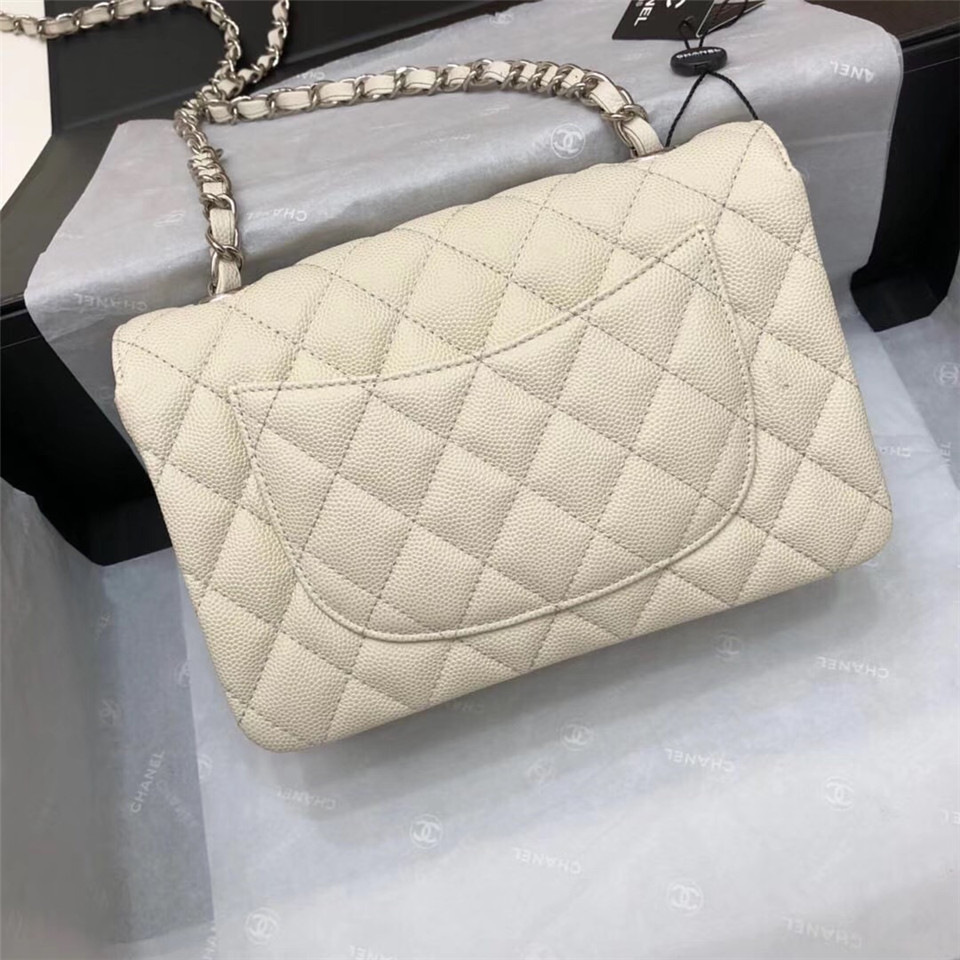 Ch**el Flap Bag Caviar in White 20cm with Silver Hardware