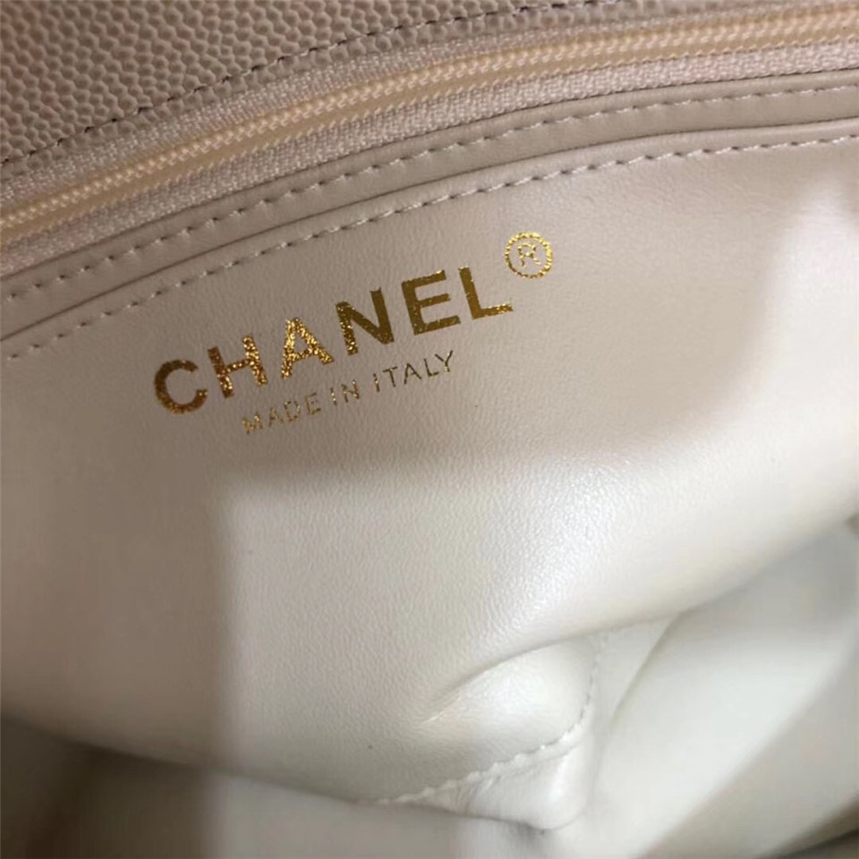 Ch**el Flap Bag Caviar in White 20cm with Gold Hardware
