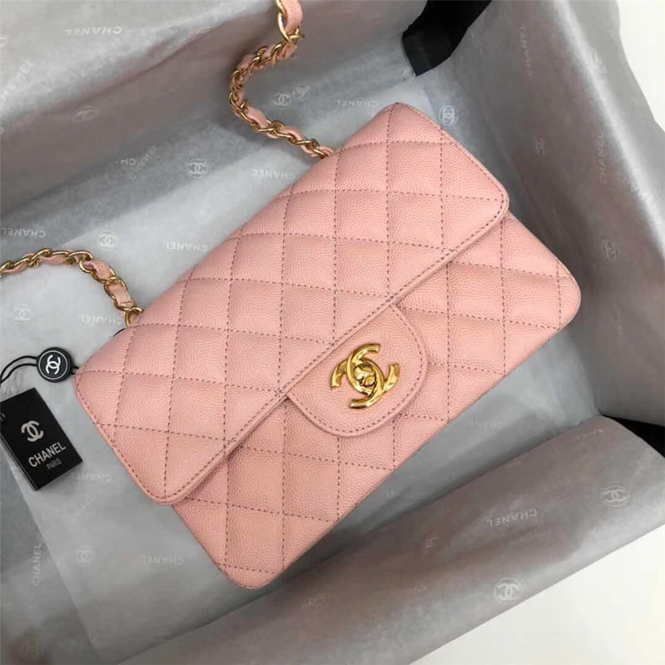Ch**el Flap Bag Caviar in Pink 20cm with Gold Hardware