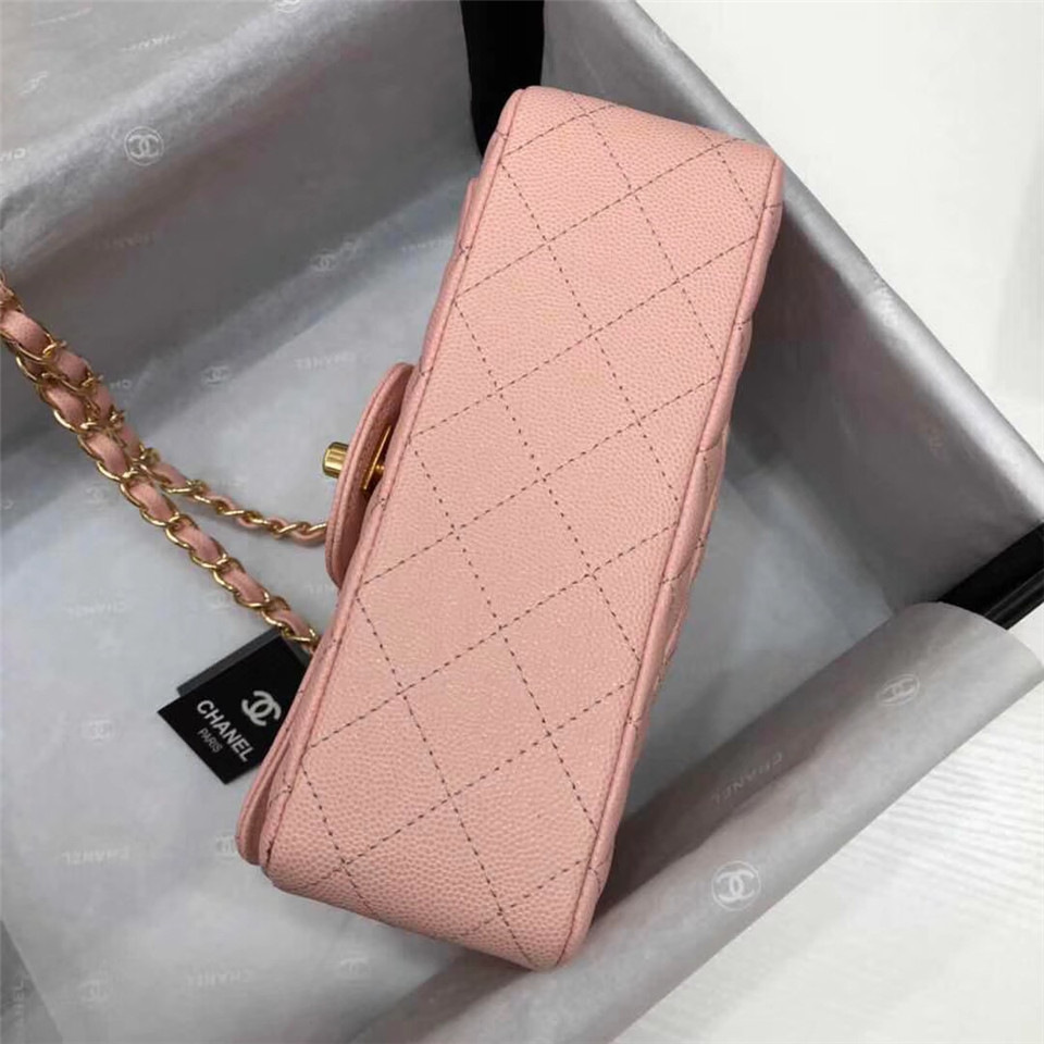Ch**el Flap Bag Caviar in Pink 20cm with Gold Hardware