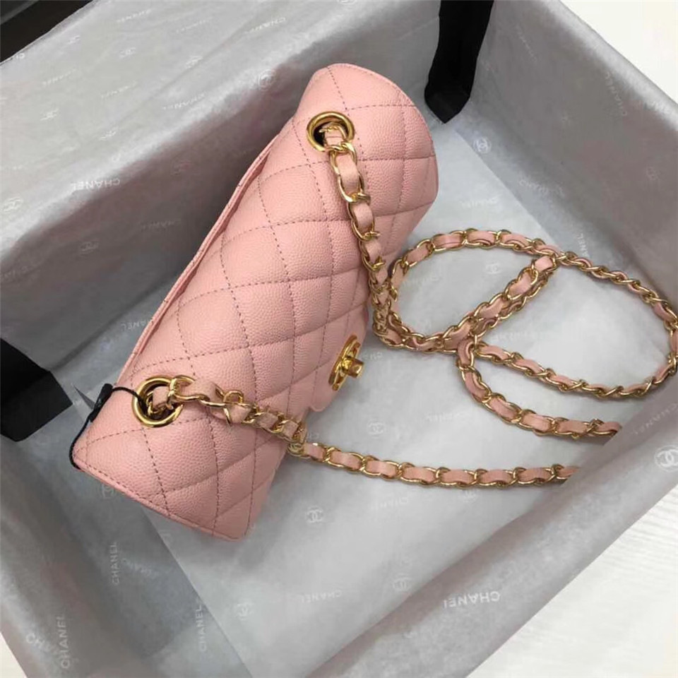 Ch**el Flap Bag Caviar in Pink 20cm with Gold Hardware