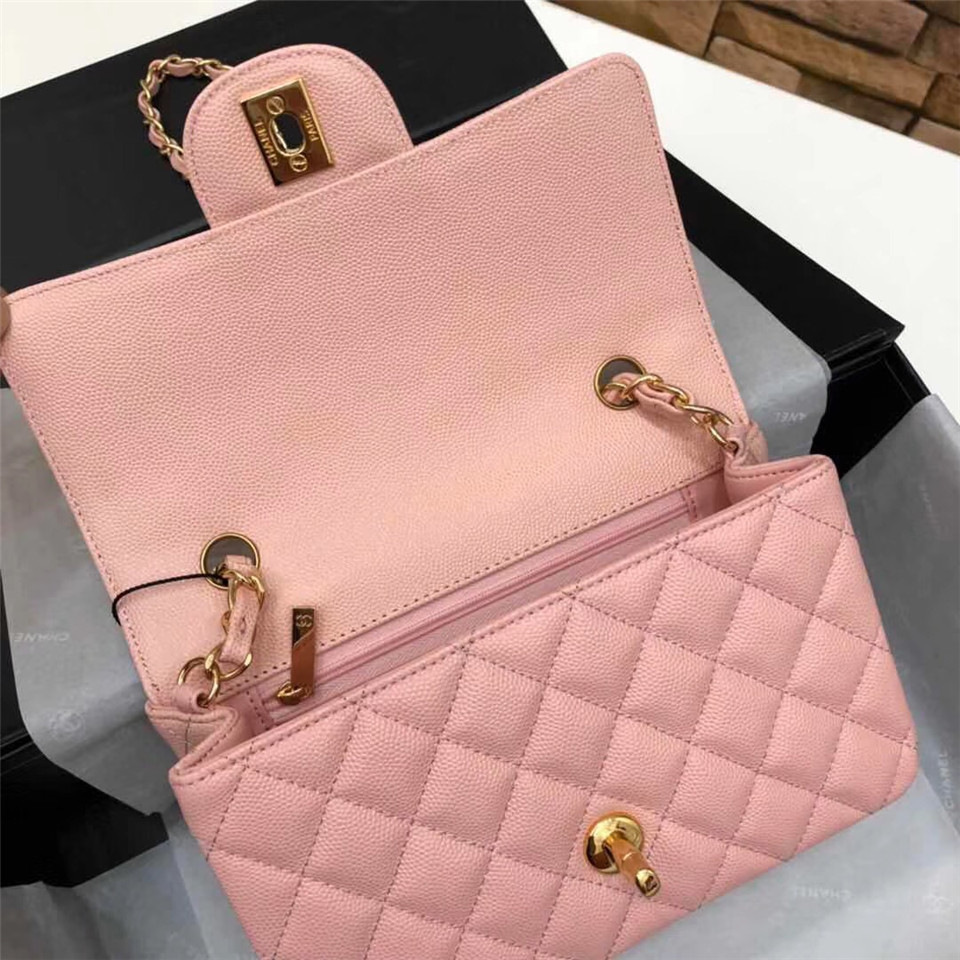 Ch**el Flap Bag Caviar in Pink 20cm with Gold Hardware