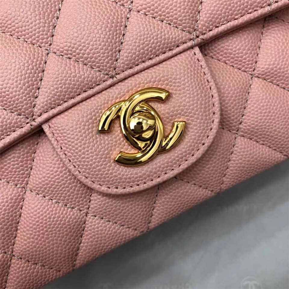 Ch**el Flap Bag Caviar in Pink 20cm with Gold Hardware