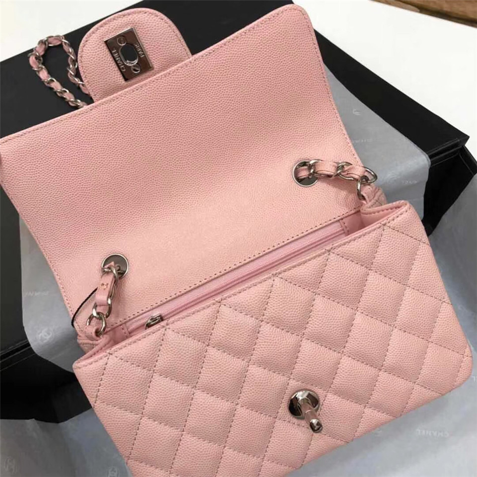 Ch**el Flap Bag Caviar in Pink 20cm with Silver Hardware
