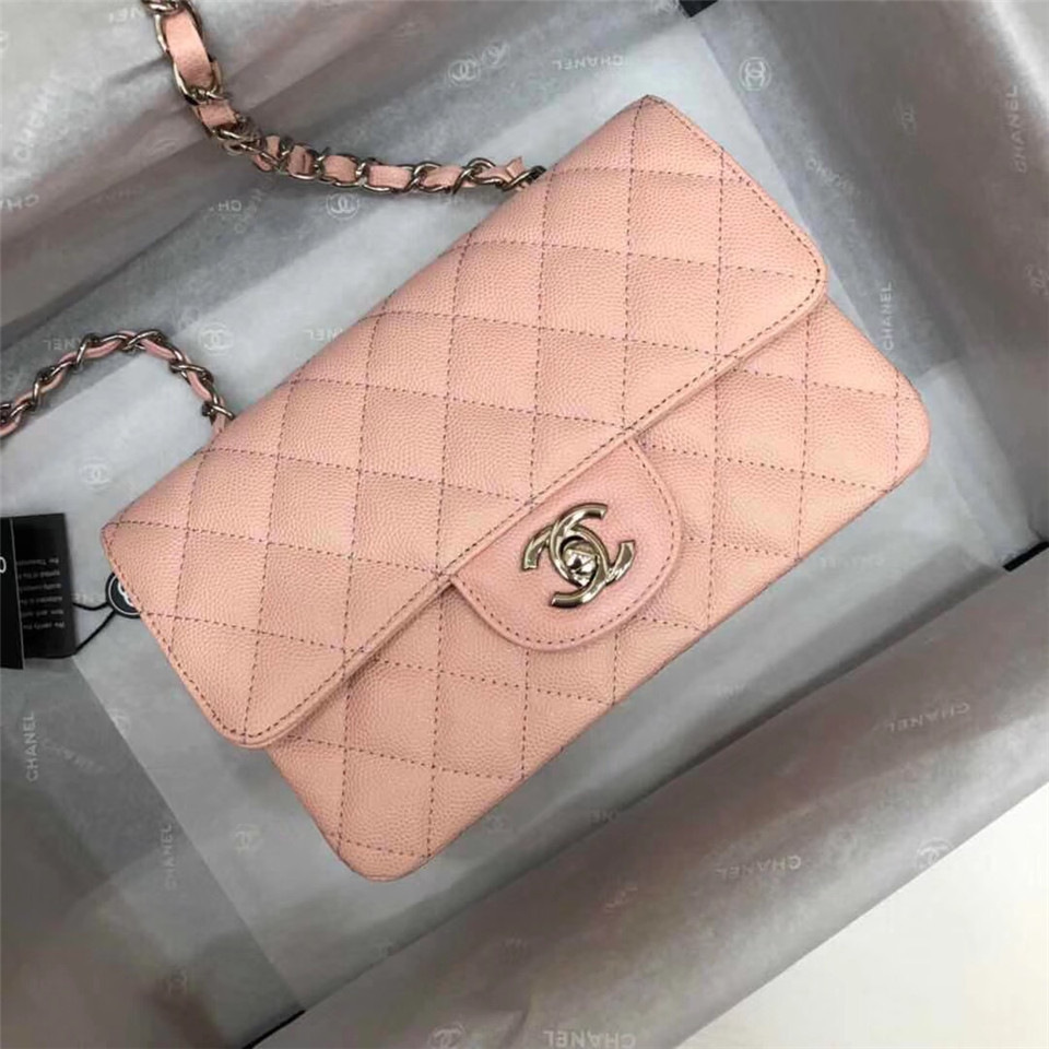 Ch**el Flap Bag Caviar in Pink 20cm with Silver Hardware