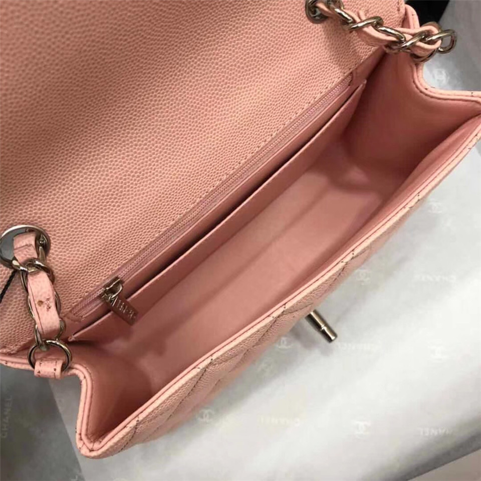 Ch**el Flap Bag Caviar in Pink 20cm with Silver Hardware