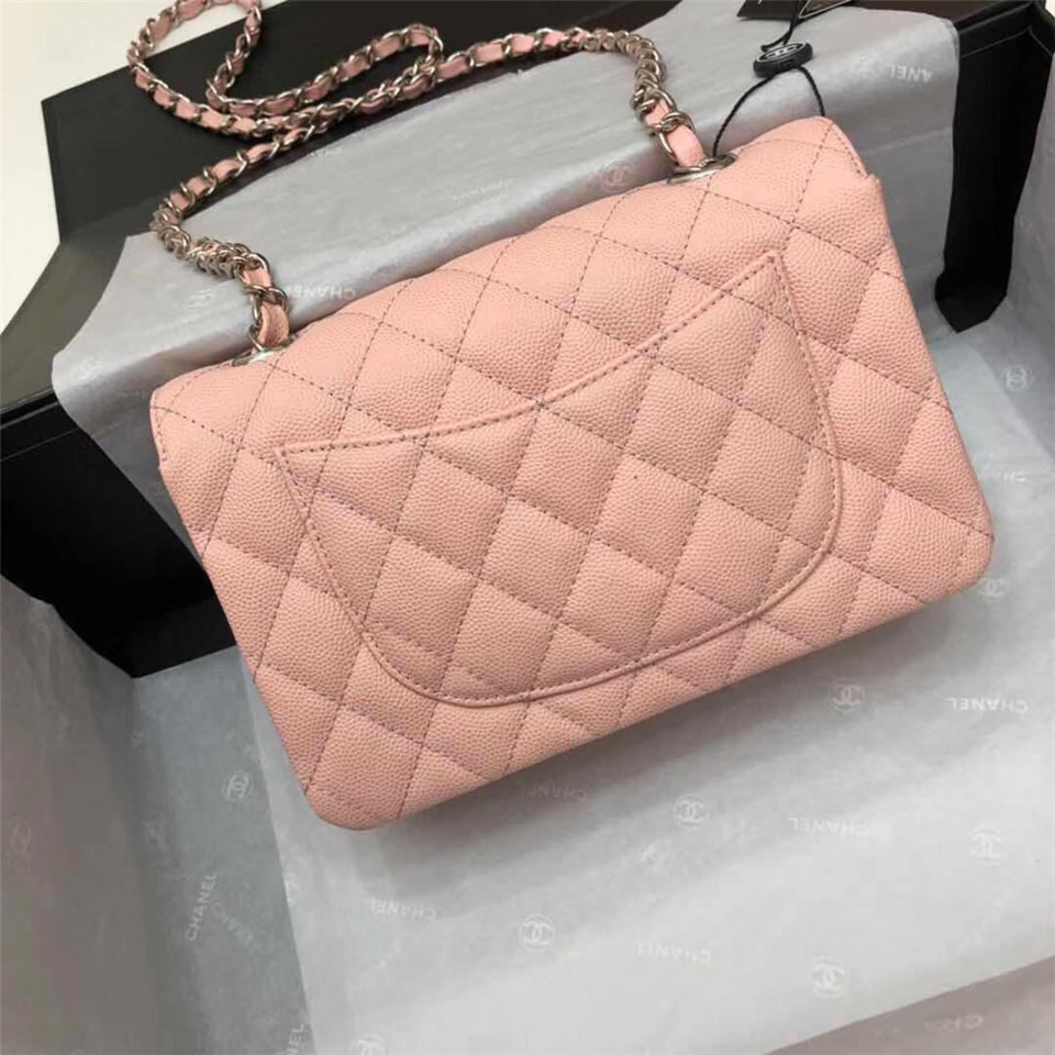 Ch**el Flap Bag Caviar in Pink 20cm with Silver Hardware