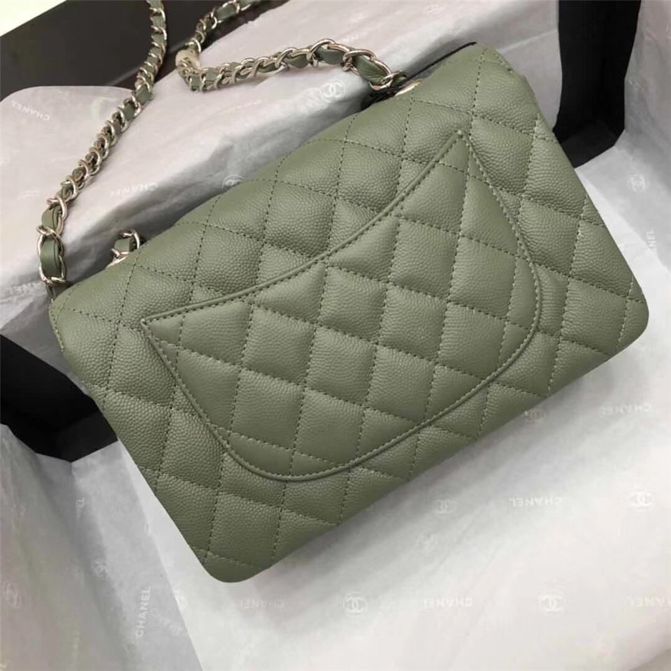 Ch**el Flap Bag Caviar in Green 20cm with Silver Hardware