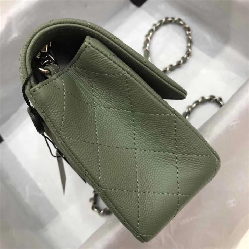Ch**el Flap Bag Caviar in Green 20cm with Silver Hardware