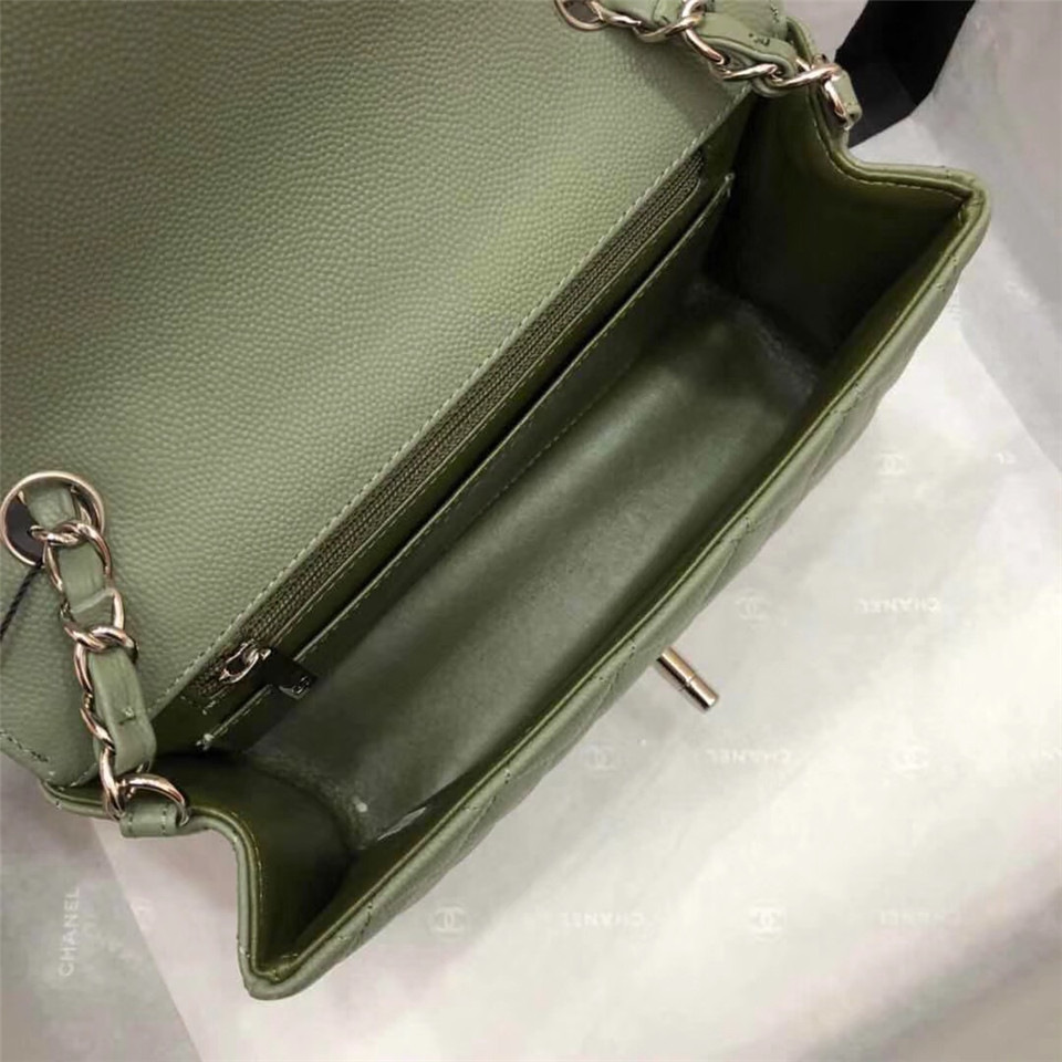 Ch**el Flap Bag Caviar in Green 20cm with Silver Hardware