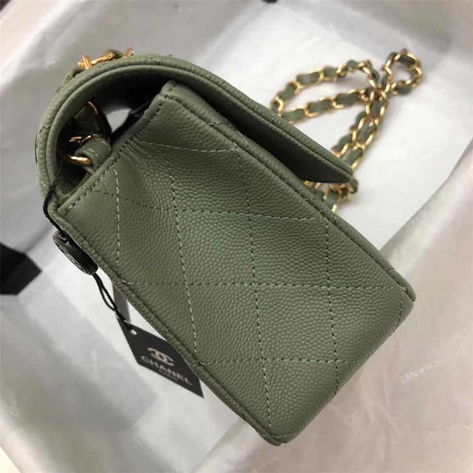 Ch**el Flap Bag Caviar in Green 20cm with Gold Hardware