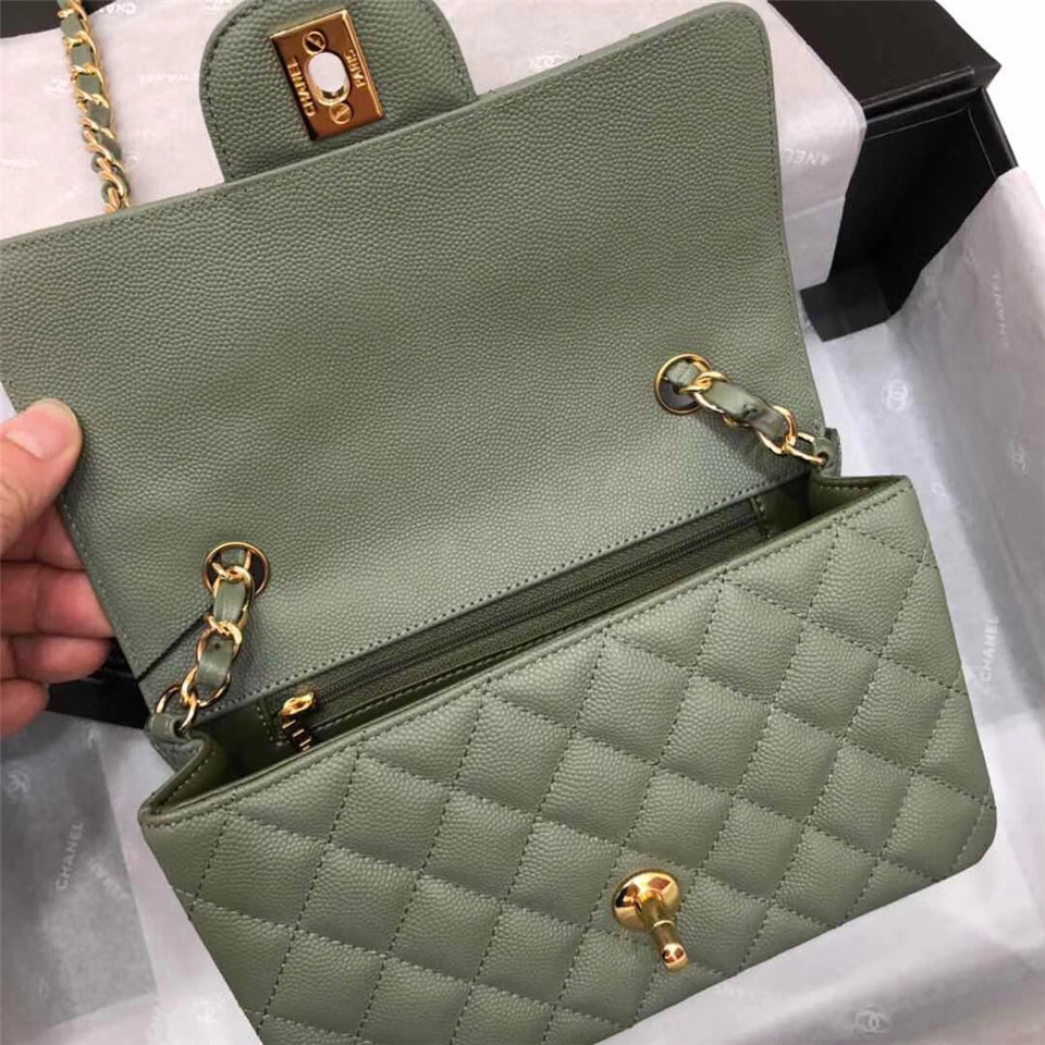 Ch**el Flap Bag Caviar in Green 20cm with Gold Hardware