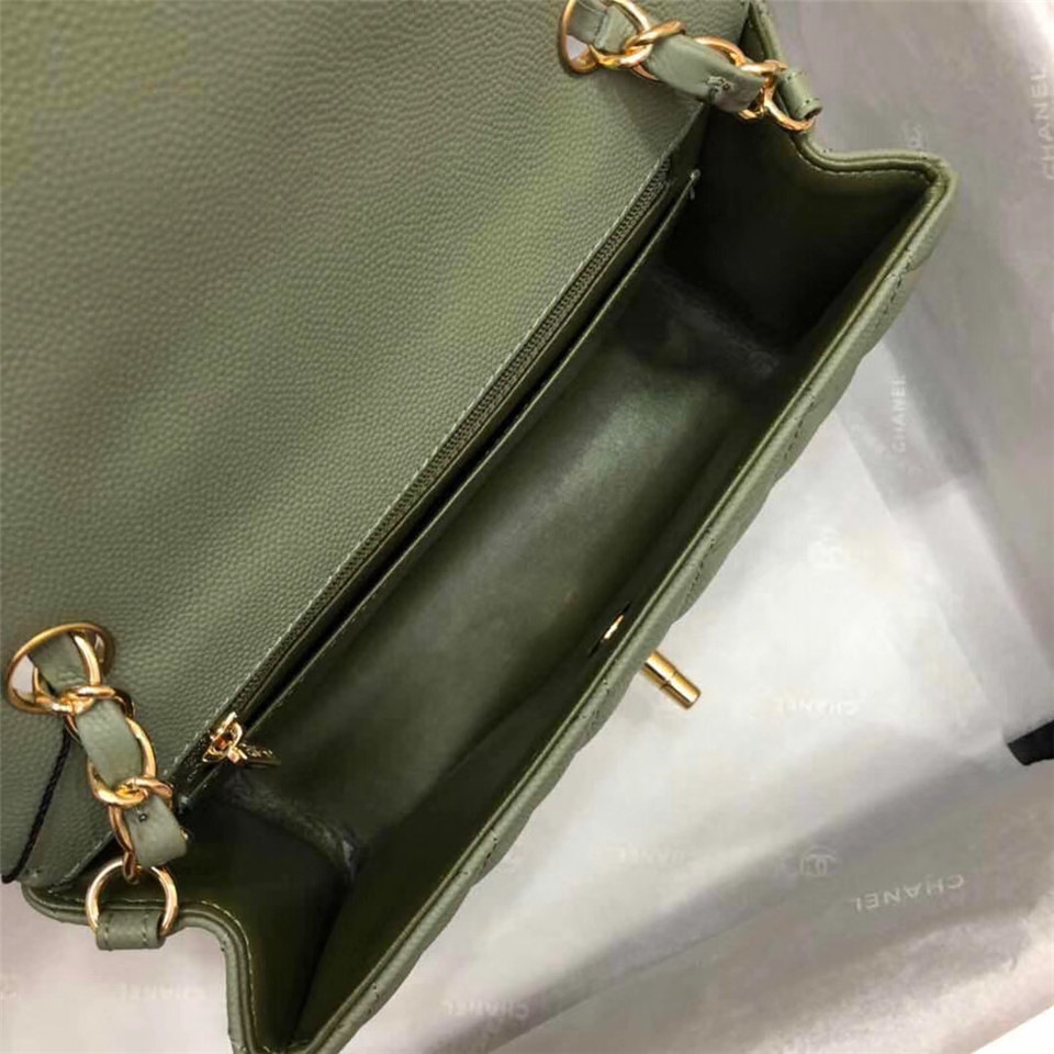 Ch**el Flap Bag Caviar in Green 20cm with Gold Hardware