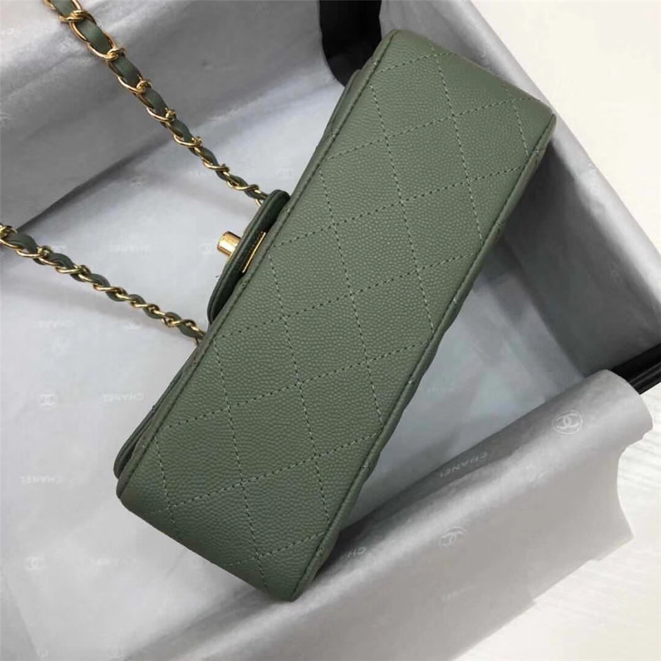 Ch**el Flap Bag Caviar in Green 20cm with Gold Hardware