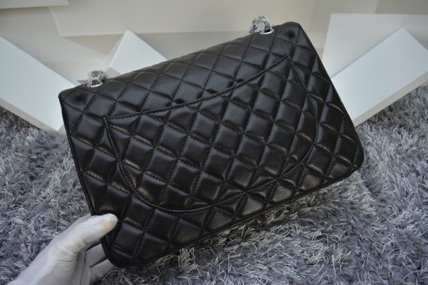 Ch**el Lambskin Flap Bag in Black 33cm with Silver Hardware