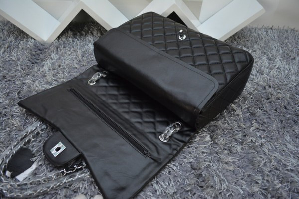 Ch**el Lambskin Flap Bag in Black 33cm with Silver Hardware