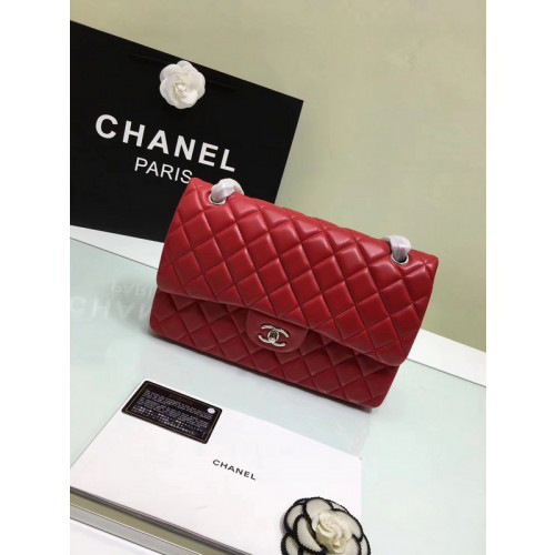 Ch**el Lambskin Flap Bag in Red 30cm with Silver or Gold Hardware