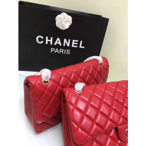 Ch**el Lambskin Flap Bag in Red 30cm with Silver or Gold Hardware