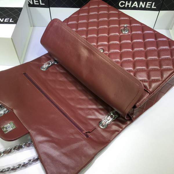 Ch**el Lambskin Flap Bag in Maroon Red 33cm with Silver Hardware