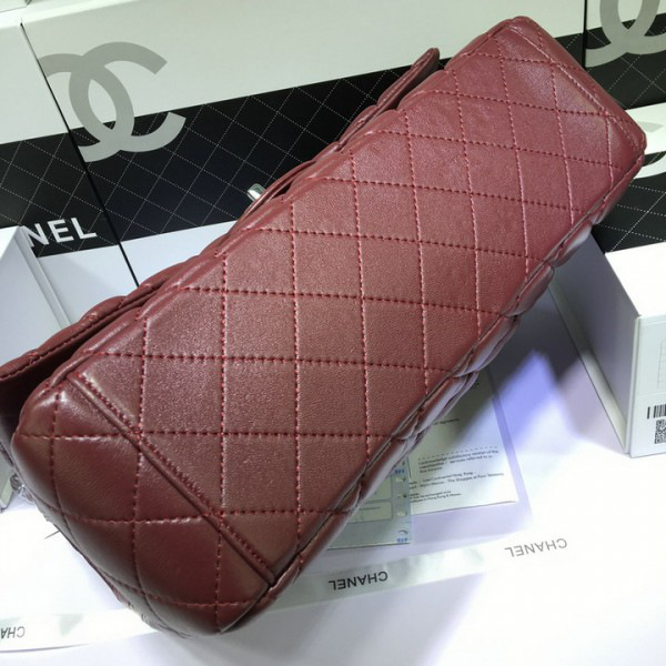 Ch**el Lambskin Flap Bag in Maroon Red 33cm with Silver Hardware