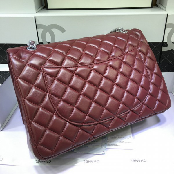 Ch**el Lambskin Flap Bag in Maroon Red 33cm with Silver Hardware