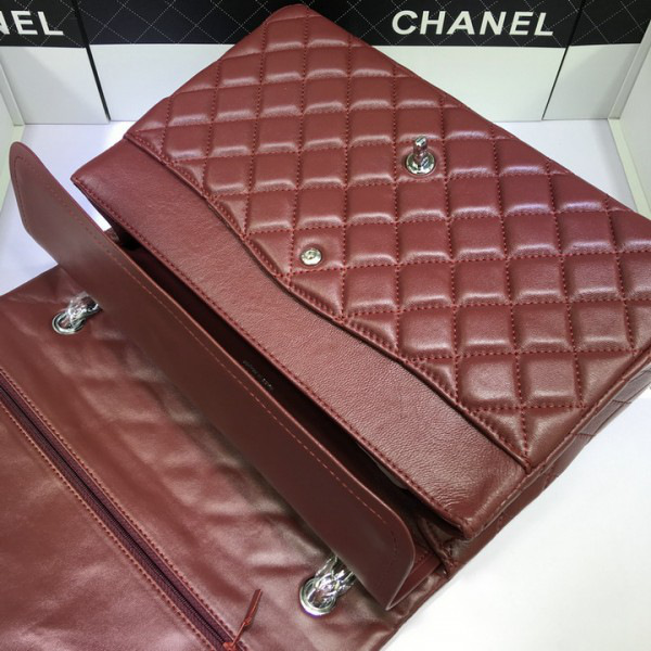 Ch**el Lambskin Flap Bag in Maroon Red 33cm with Silver Hardware
