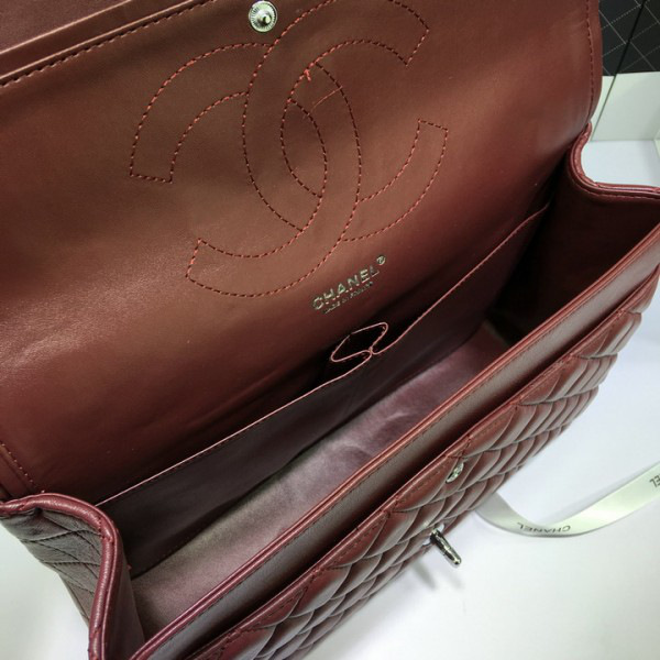 Ch**el Lambskin Flap Bag in Maroon Red 33cm with Silver Hardware