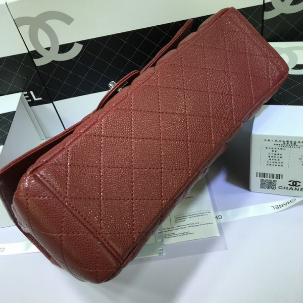 Ch**el Flap Bag Caviar in Maroon Red 33cm with Silver Hardware