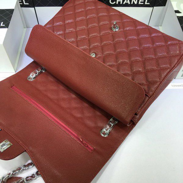 Ch**el Flap Bag Caviar in Maroon Red 33cm with Silver Hardware