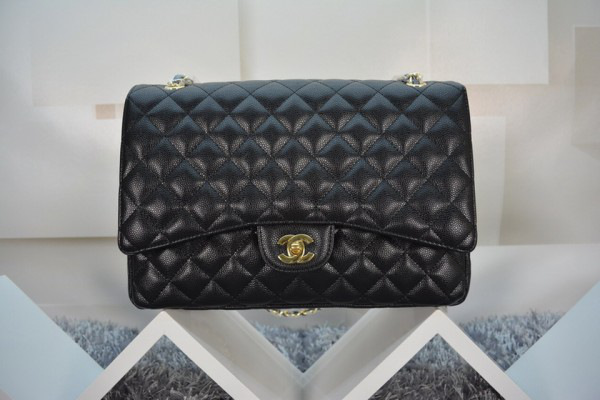 Ch**el Flap Bag Caviar in Black 33cm with Gold Hardware