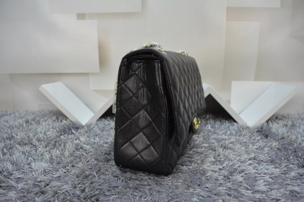 Ch**el Flap Bag Caviar in Black 33cm with Gold Hardware