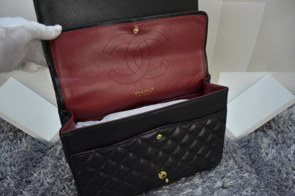 Ch**el Flap Bag Caviar in Black 33cm with Gold Hardware