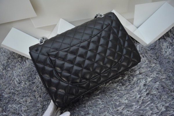 Ch**el Flap Bag Caviar in Black 33cm with Silver Hardware