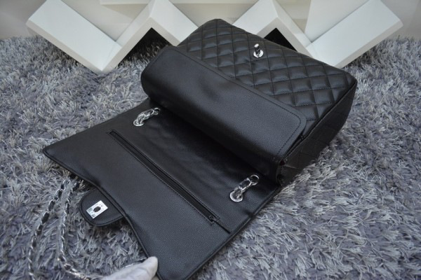 Ch**el Flap Bag Caviar in Black 33cm with Silver Hardware