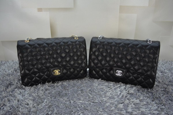 Ch**el Flap Bag Caviar in Black 33cm with Silver Hardware