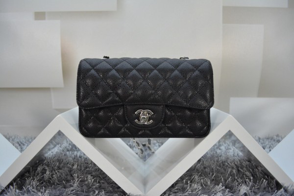 Ch**el Flap Bag Caviar in Black 20cm with Silver Hardware