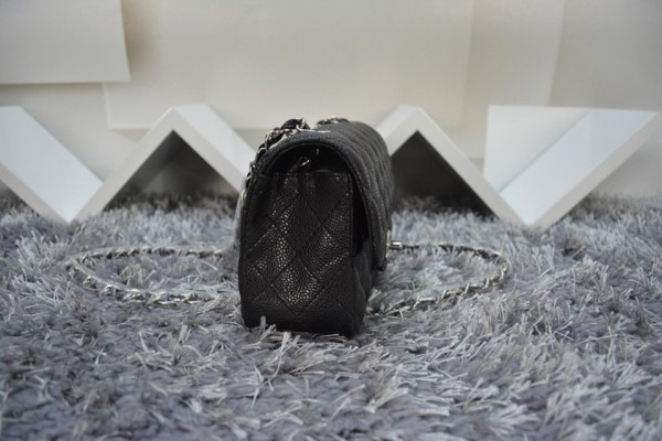 Ch**el Flap Bag Caviar in Black 20cm with Silver Hardware
