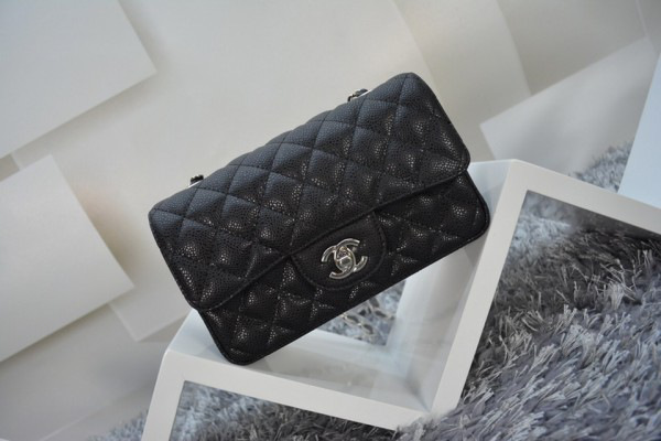 Ch**el Flap Bag Caviar in Black 20cm with Silver Hardware