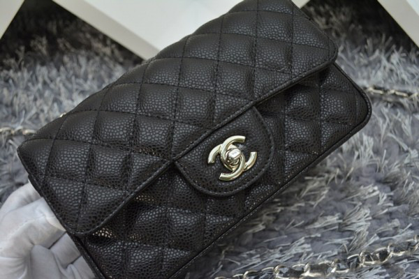Ch**el Flap Bag Caviar in Black 20cm with Silver Hardware