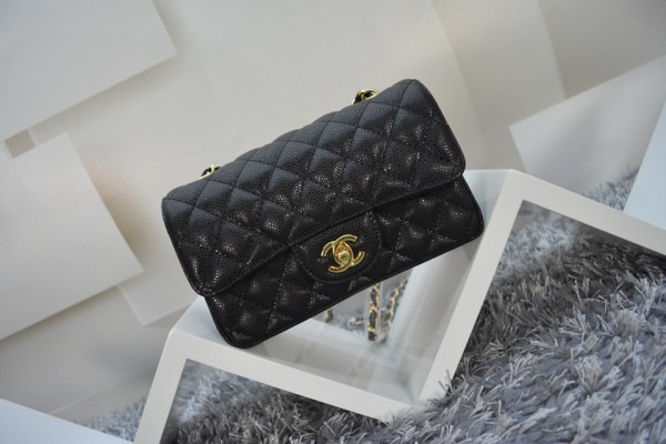 Ch**el Flap Bag Caviar in Black 20cm with Gold Hardware