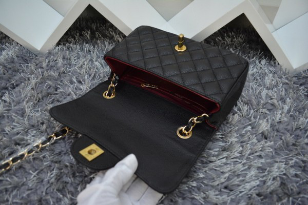 Ch**el Flap Bag Caviar in Black 20cm with Gold Hardware