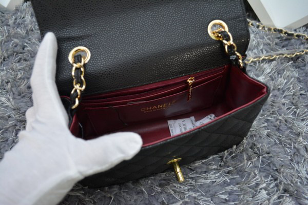 Ch**el Flap Bag Caviar in Black 20cm with Gold Hardware