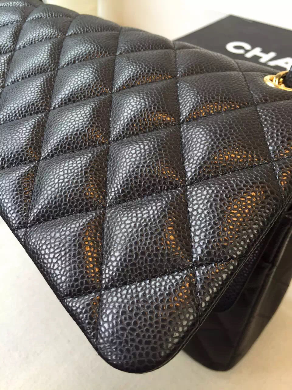 Ch**el Flap Bag Caviar in Black 30cm with Gold Hardware