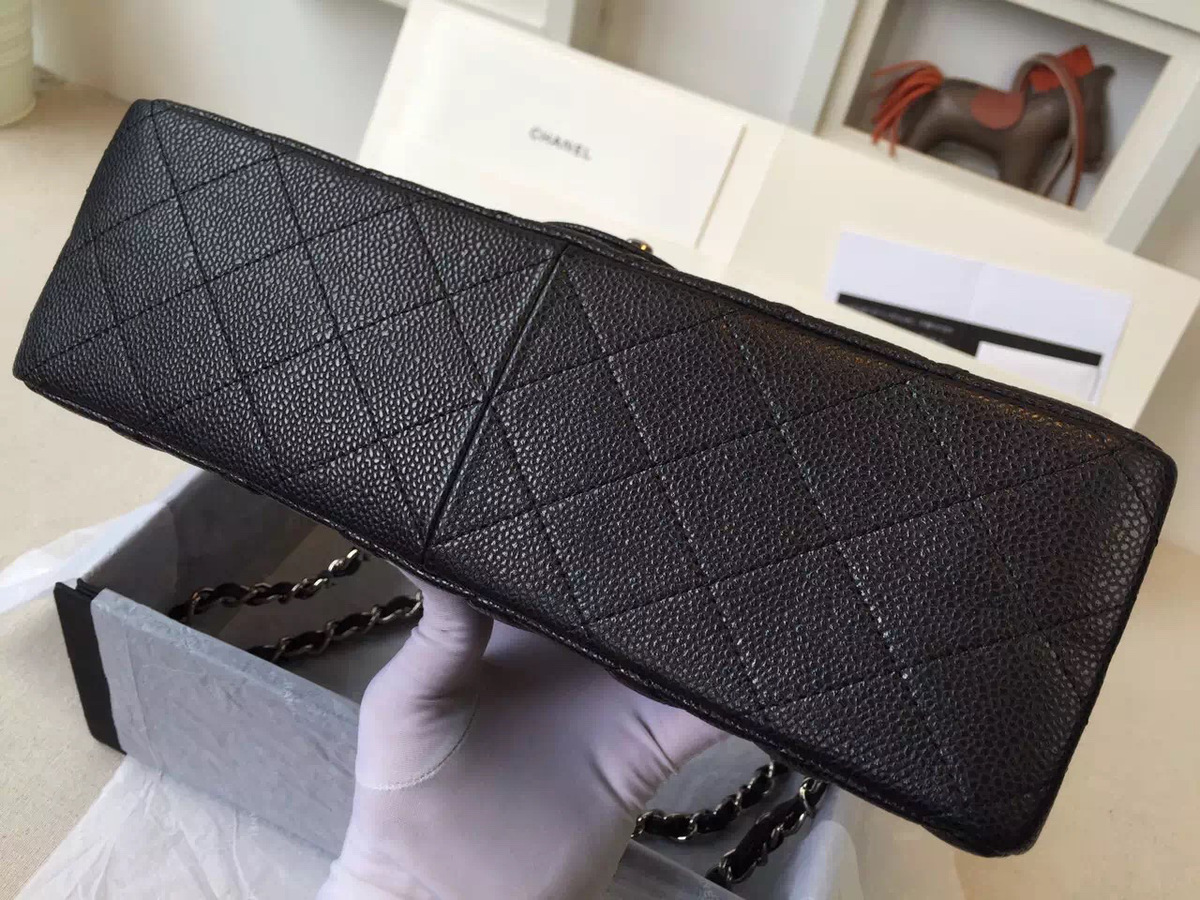 Ch**el Flap Bag Caviar in Black 30cm with Silver Hardware