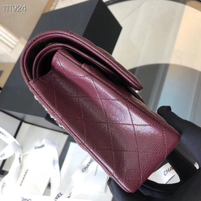 Ch**el Flap Bag Caviar in Wine Red 25cm with Silver Hardware