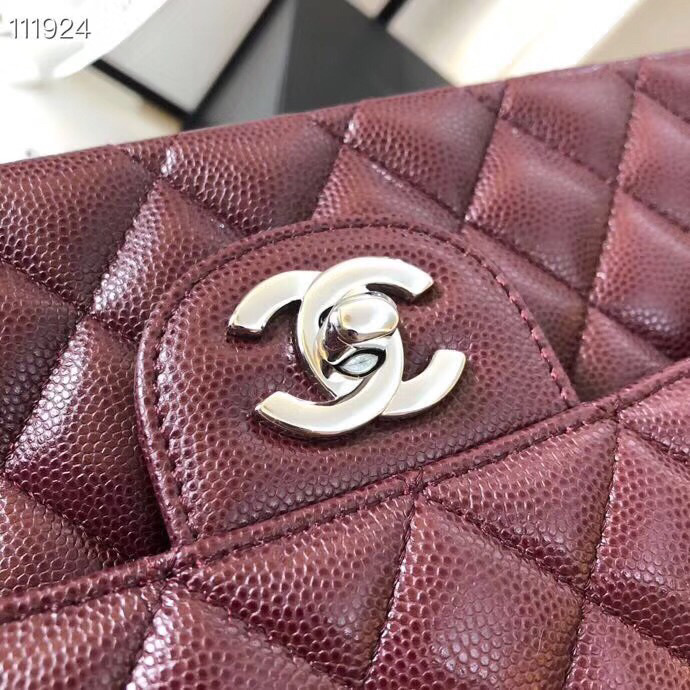 Ch**el Flap Bag Caviar in Wine Red 25cm with Silver Hardware