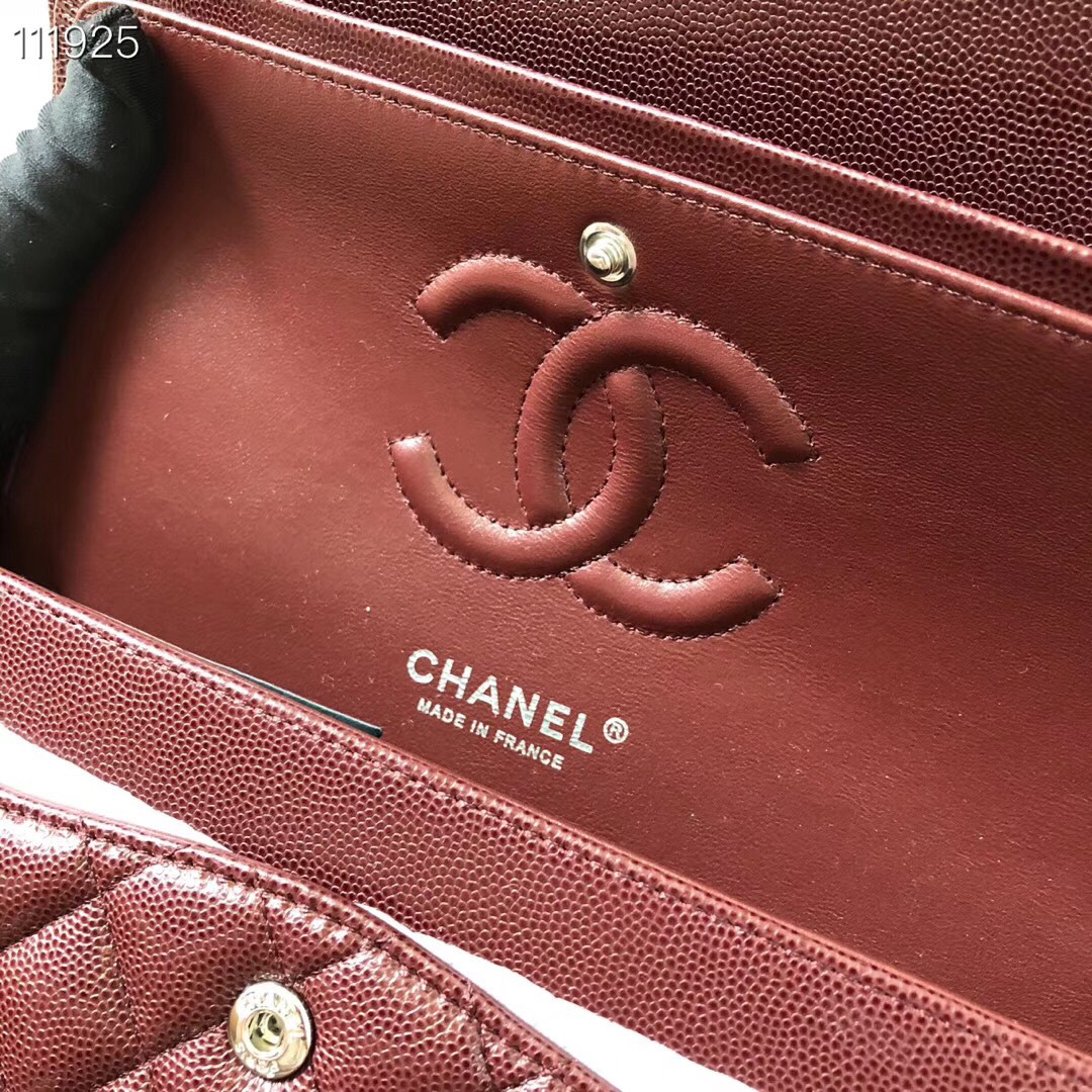 Ch**el Flap Bag Caviar in Wine Red 25cm with Silver Hardware