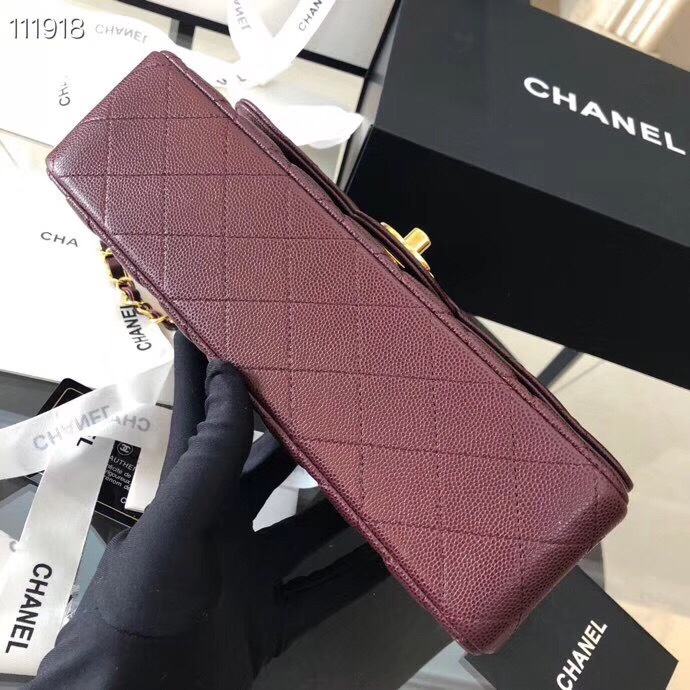 Ch**el Flap Bag Caviar in Wine Red 25cm with Gold Hardware
