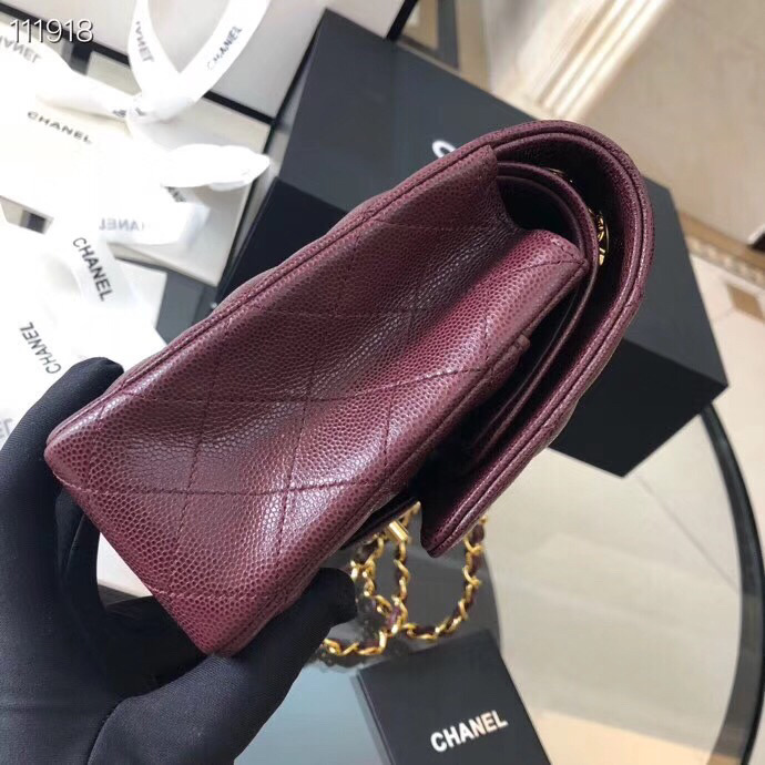 Ch**el Flap Bag Caviar in Wine Red 25cm with Gold Hardware