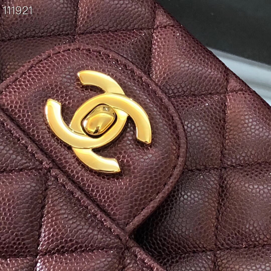 Ch**el Flap Bag Caviar in Wine Red 25cm with Gold Hardware